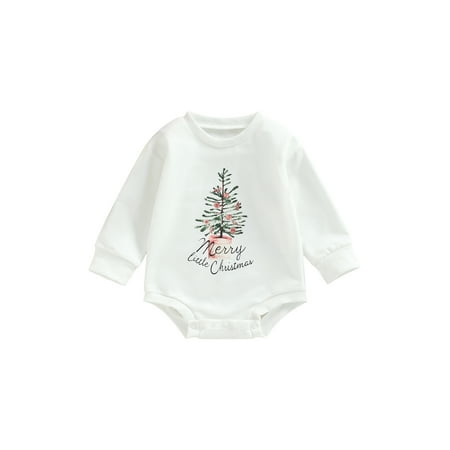 

Vera Natura Infant Baby Christmas Romper Long Sleeve Round Neck Tree/Wreath Letter Print Bodysuit