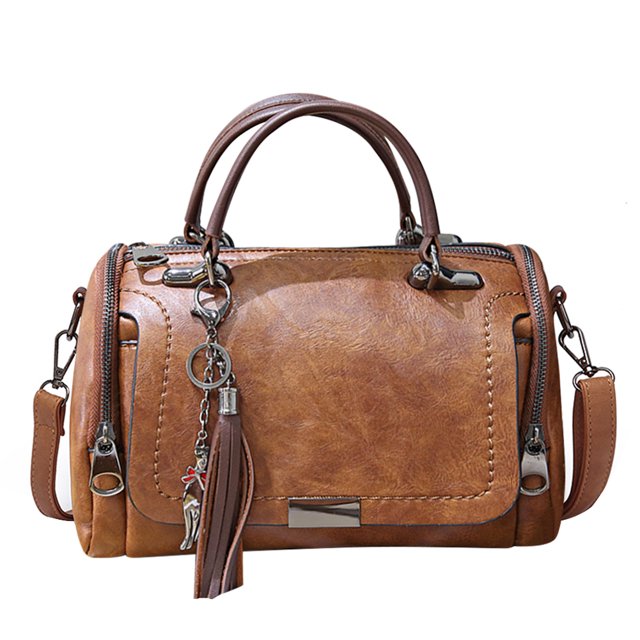 Bolso de hombro de cuero retro con borla para mujer, bandolera de viaje Boston café Ehuebsd Para Estrenar
