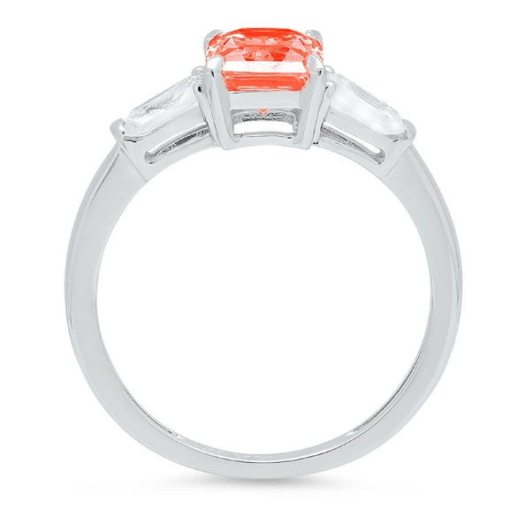 1.5 ct Emerald Cut Simulated Red Diamond Three-Stone Engagement Ring for Women in 18K White Gold