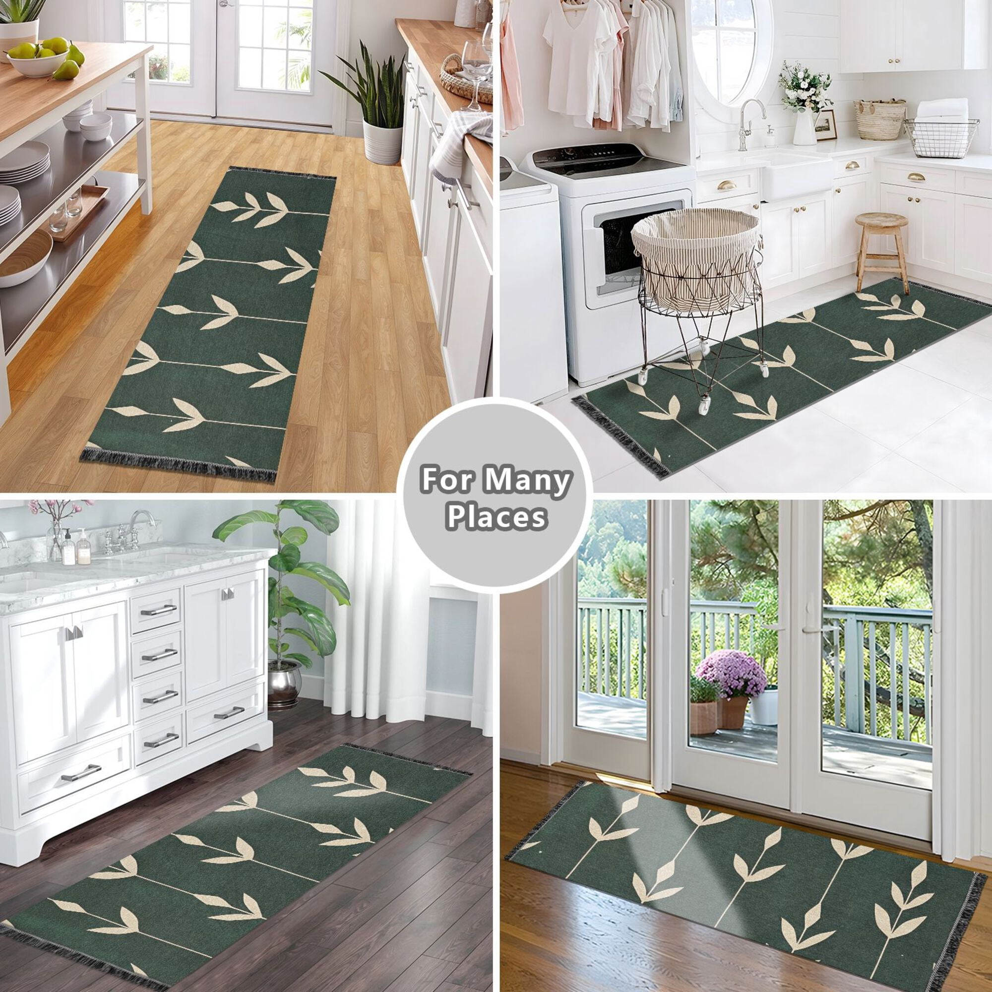 Yayeee Runner Rug for Bedroom 2'x6' Machine Washable Hallway Non Slip Mat, Green Plants
