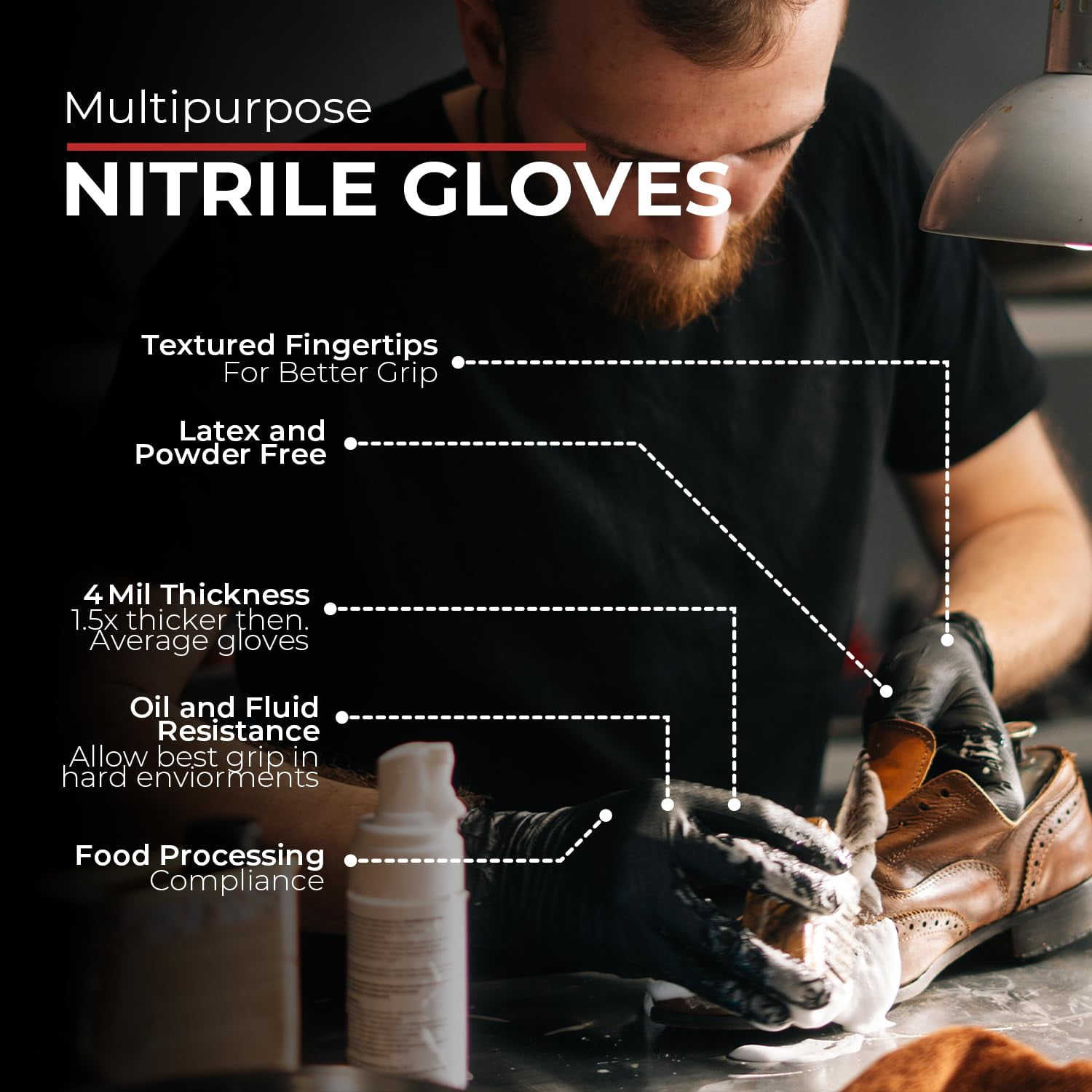 London Labs Disposable Industrial Black Nitrile Gloves 4 Mil Thick 1000 Count Latex Free Powder Free Large