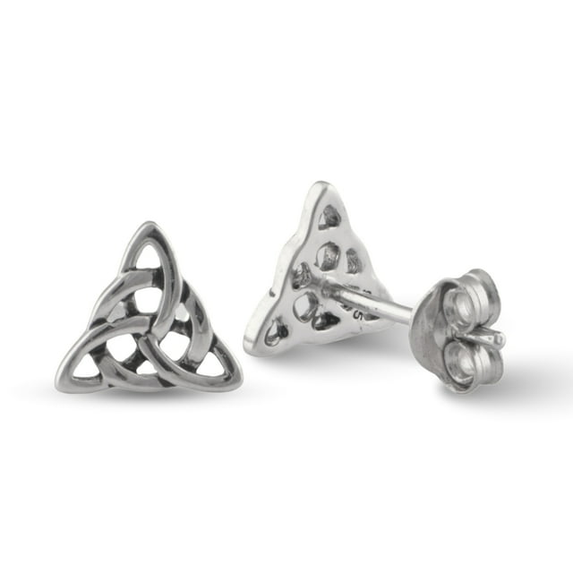 SilverCloseOut Aretes de Botón con Forma de Triángulo Triquetra Celta Irlandés de Plata Esterlina para Mujer - 0,27 Pulgadas