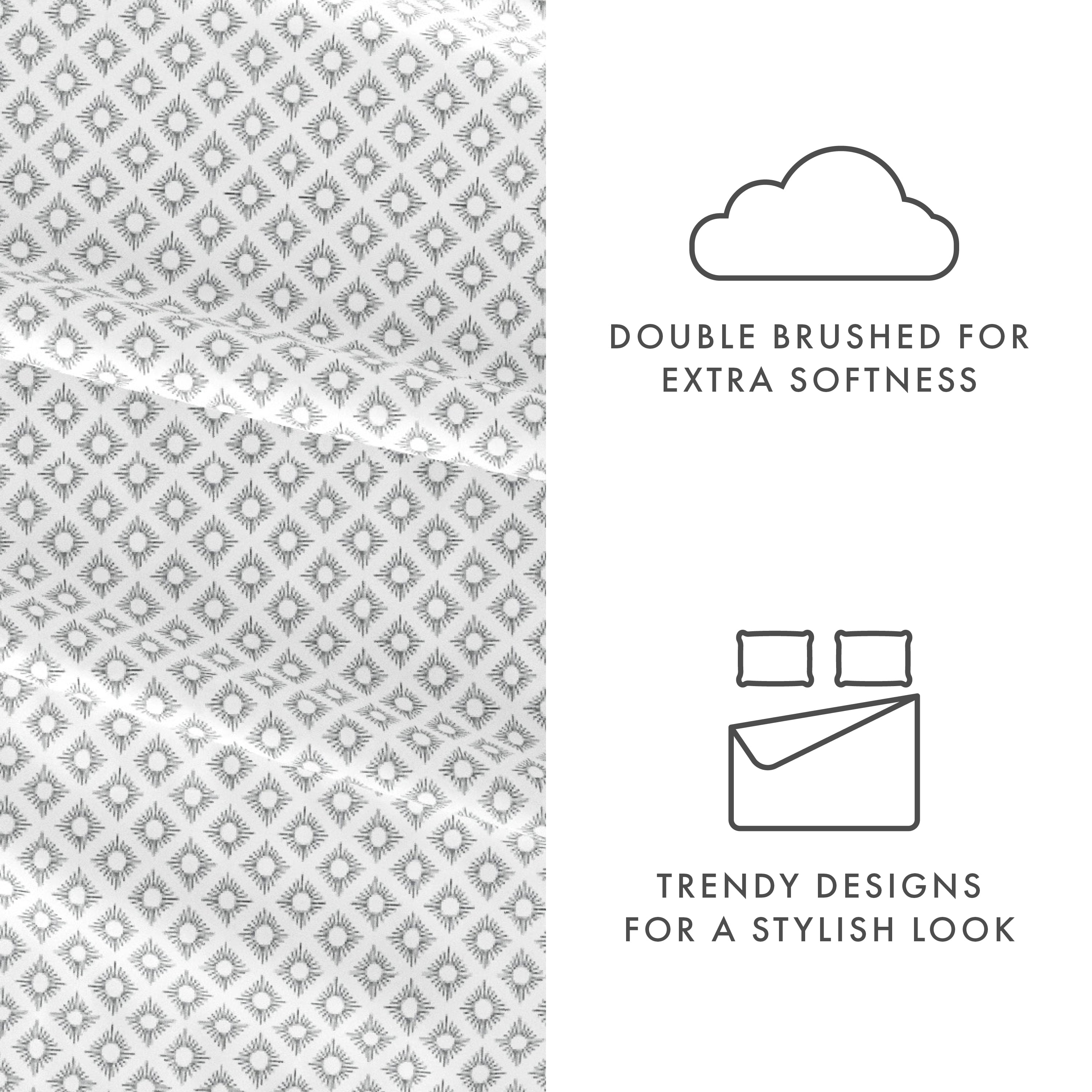 Noble Linens 4 Piece Pattern Microfiber Bed Sheets Set, Gray Polaris, Twin