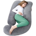 thumbnail image 1 of Almohada de embarazo AMCATON en forma de U extra grande con funda de terciopelo, 1 of 7