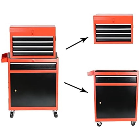 5-Drawer 2 in 1 Rolling Tool Chest,Rolling Tool Chest with Wheels, Metal Tool Box Storage Cabinet, Detachable Top Box for Mechanics Workshop$$Tools & Hardware Other