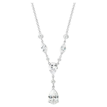 Believe by Brilliance Women's Sterling Silver and Cubic Zirconia Pear Teardrop Pendant Necklace