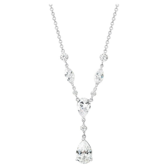Believe by Brilliance Women's Sterling Silver and Cubic Zirconia Pear Teardrop Pendant Necklace