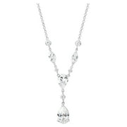 Believe by Brilliance Women's Sterling Silver and Cubic Zirconia Pear Teardrop Pendant Necklace, 18" + 2"