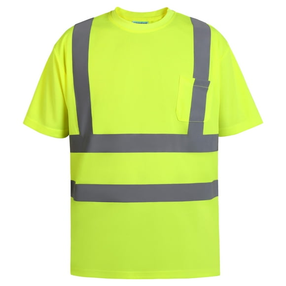 Shorfune High Visibility Safety T Shirts Short Sleeve Hi Vis Reflective Construction Work Shirts With Reflective Strips And Front Pocket Ansi/Isea Class 2 Compliant Yellow M