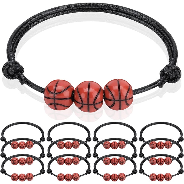 Paquete de 12 pulseras con dijes de baloncesto, pulseras de baloncesto, pulsera de cuentas de baloncesto ajustable inspiradora, pulsera de pelota deportiva con dije para adolescentes, adultos, deportes, fiesta de cumpleaños, regalos de equipo JM