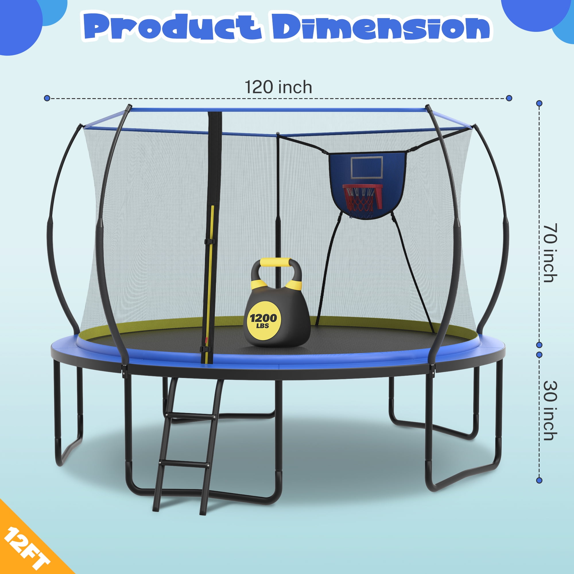 12FT Trampoline for Kids with No-gap Design, SHINPT Outdoor Trampoline with Basketball Hoop, 12FT Kids Trampoline with 1200LBS Capacity, Big Trampoline Outdoor for Backyard, Large Trampoline Outdoor