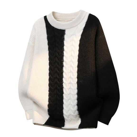 Men's Winter Sweaters Vintage Solid Color Long Sleeved Pullover Crew Neck Sweater Business Casual Tops Beige L