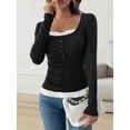 thumbnail image 5 of Lace Henley T-Shirts for Women Button Down Slim Fit Tops Long Sleeve V-Neck Tunic Top Blouse, 5 of 9