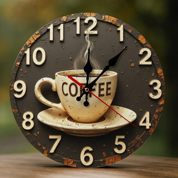 Wall Clock Decorative - Vintage Coffee Mug Print 2D Vintage Wall Clocks Battery Operated Silent Non-Ticking for Bedroom, Living Room, Kitchen, Office, Classroom, 10 Inch