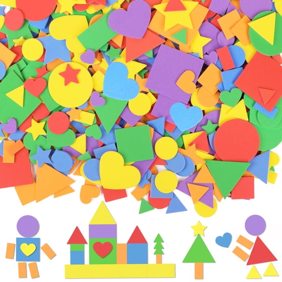 Sinekong 600 pcs Foam Stickers Self-Adhensive Geometric Shaped Sticker for Scrapbooks Kindergarten Wall Decoration