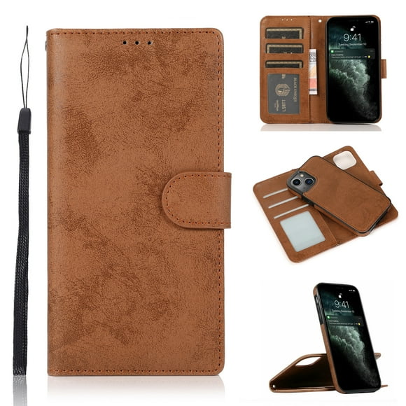 Allytech Case for iPhone 13 Mini 2021, 2-in-1 Magnetic Detachable Wallet Folio Vegan PU Leather Protective Card/Cash Slot Folding Stand Cover with Hand Rope for iPhone 13 Mini 5G 5.4" 2021, Brown
