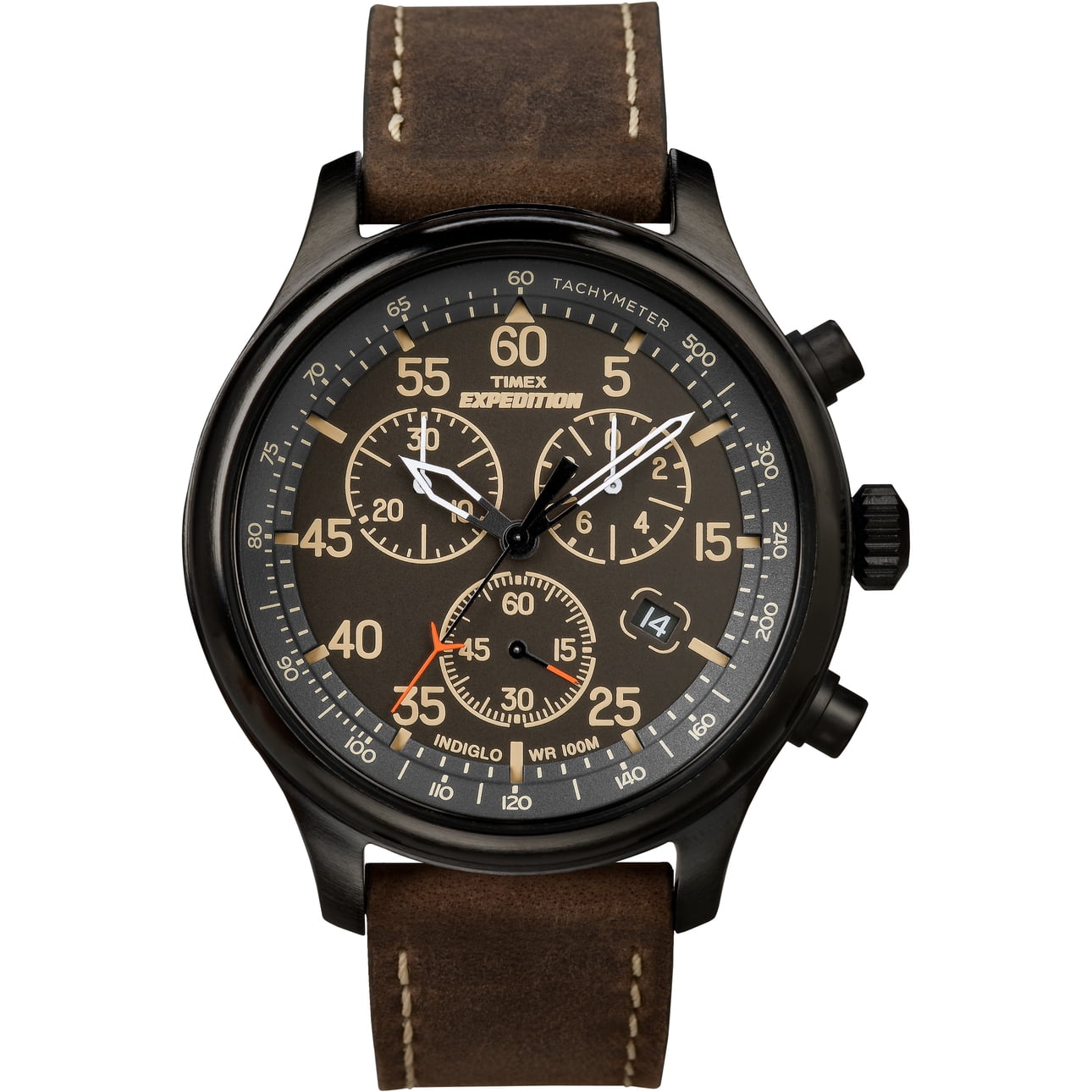 Timex Men's Expedition Field Chrono Brown/Black 43mm Outdoor Watch, Leather  Strap 