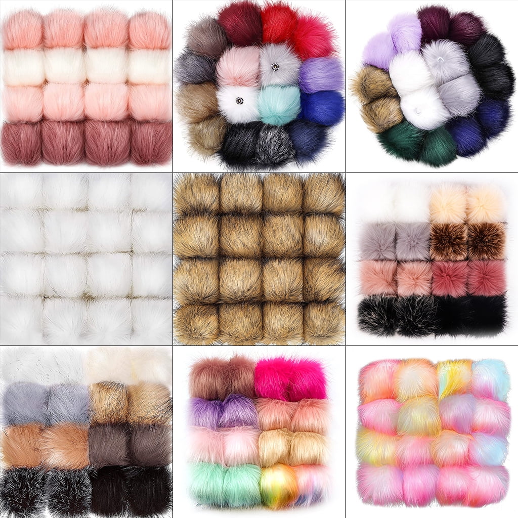 Geemin 16 Pcs Multicolor Faux Fur Pom Poms Balls Plush Shaggy Ball for Hobby Supplies