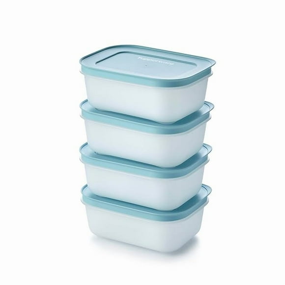 Essentiels en Plastique Tupperware Freezer Mates Peu Profonds Ensemble de 4 Contenants - 450 ml - Rangement des Aliments - Facile à Empiler et à Organiser - Durable et Réutilisable - Couvercle Hermétique - Idéal pour les Restes et Réduire le Gaspillage