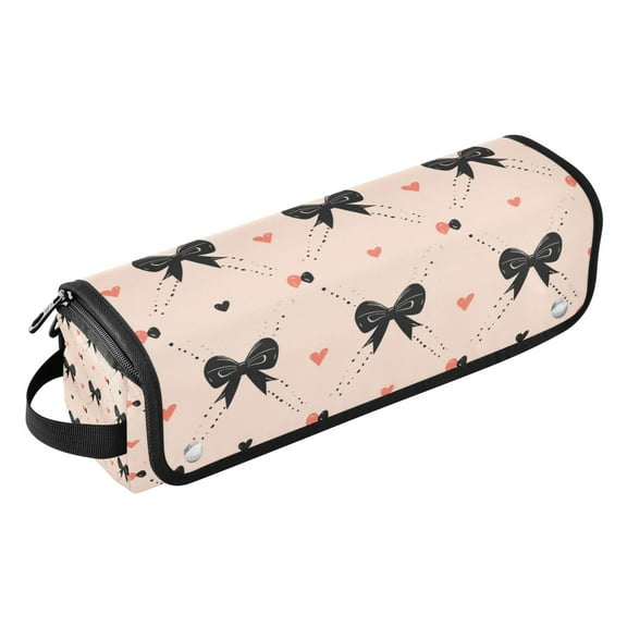 Hair Tools Travel Bag with Removable Heat Resistant Mat for Straighteners, Curling Iron and Haircare Accessories Black Bows Pattern