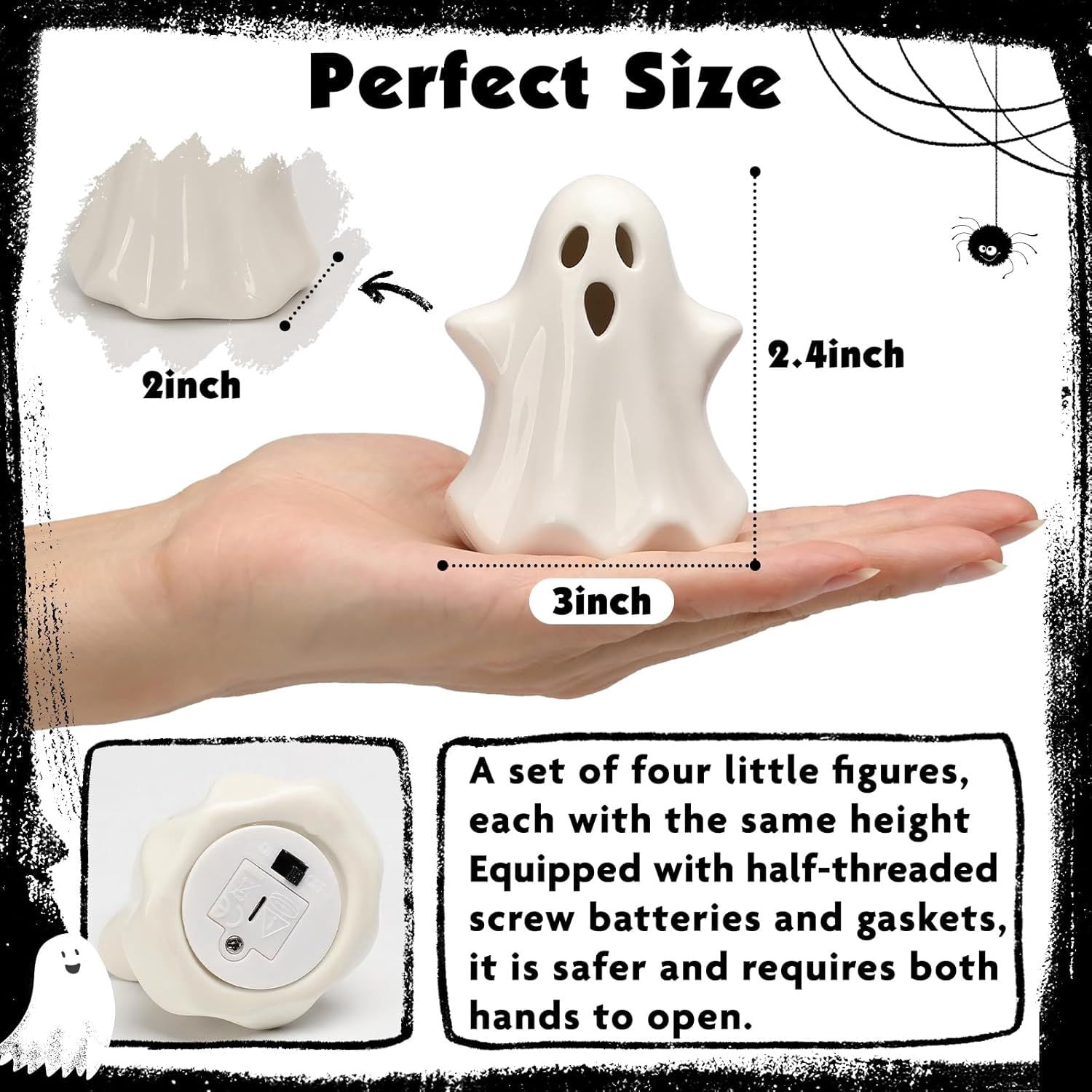 4 Pack Light Up Ceramic Ghost Figurines with LED for Halloween Decor