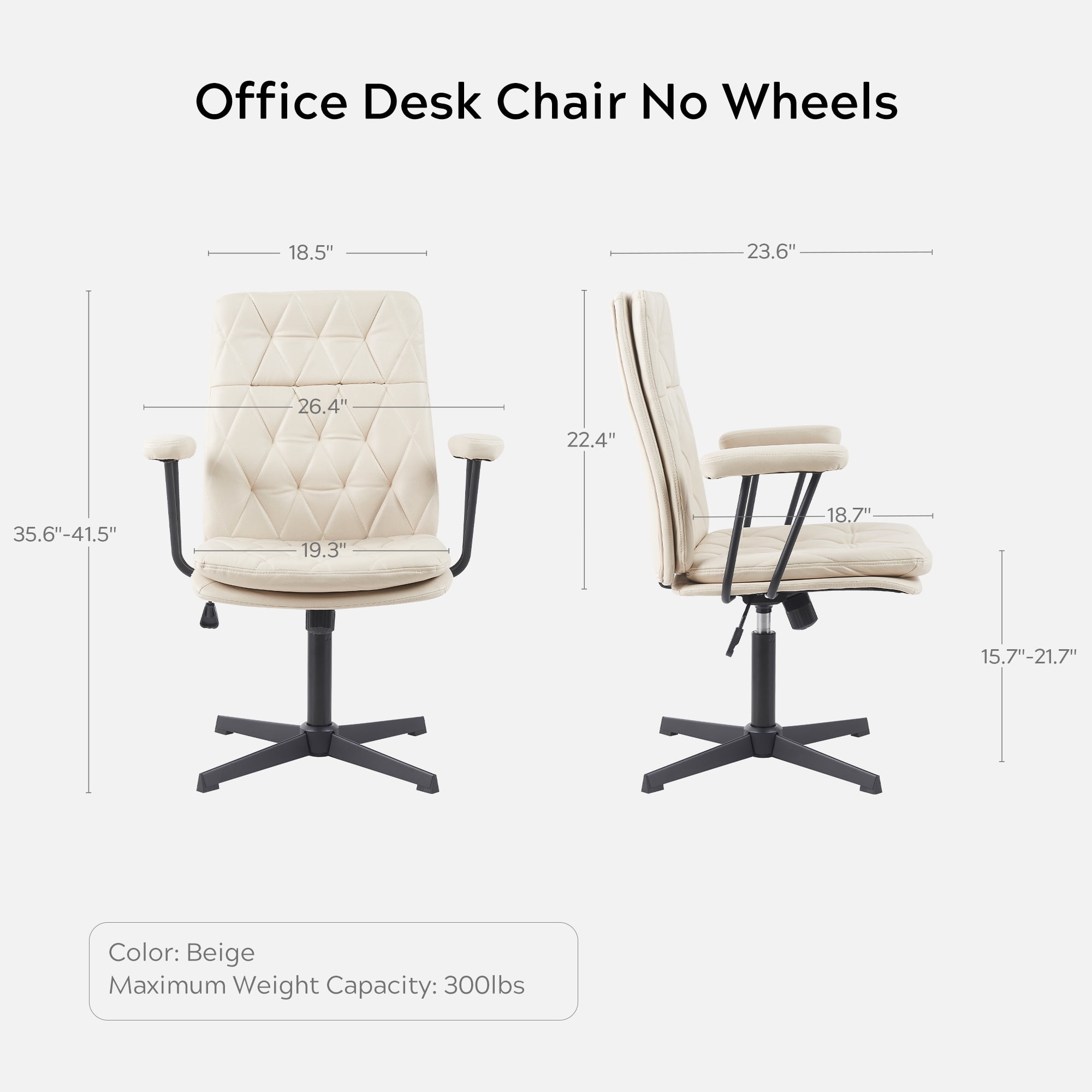 EYYTHUNG Home Office Desk Chair No Wheels with Arms, Crossleg Adjustable Stationary Ergonomic Office Swivel Working Computer Chair, Cream White