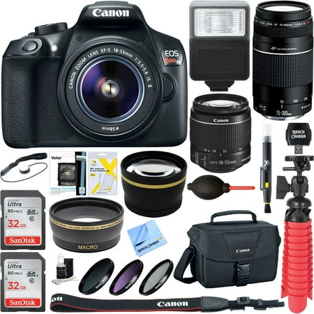 Canon EOS Rebel T6 Digital SLR Camera w/ EF-S 18-55mm IS + EF-S 75-300mm Lens Bundle includes Camera, Lenses, Bag, Filter Kit, Memory Card, Tripod, Flash, Cleaning Kit, Beach Camera Cloth and More