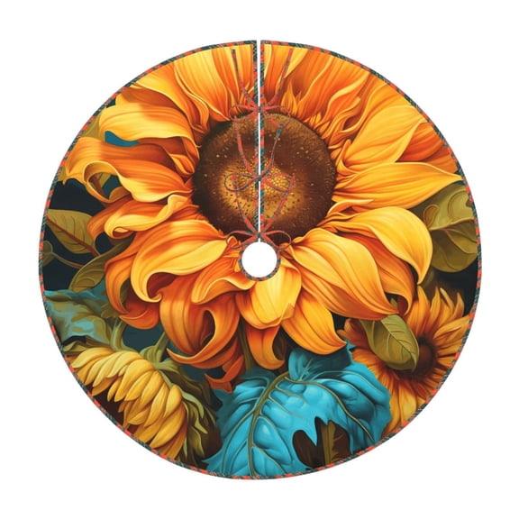 Defioc Deep Yellow Colorful Sunflower for Christmas Tree Skirt Snowman Xmas Tree Skirt Farmhouse Christmas Decorations Tree Mat for Holiday Party Decor-30"