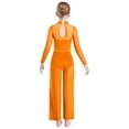 thumbnail image 2 of Kaerm Kids Girls Mesh Patchwork Metallic Long Sleeve Full Body Unitard Figure Skating Jumpsuit Orange 12, 2 of 5