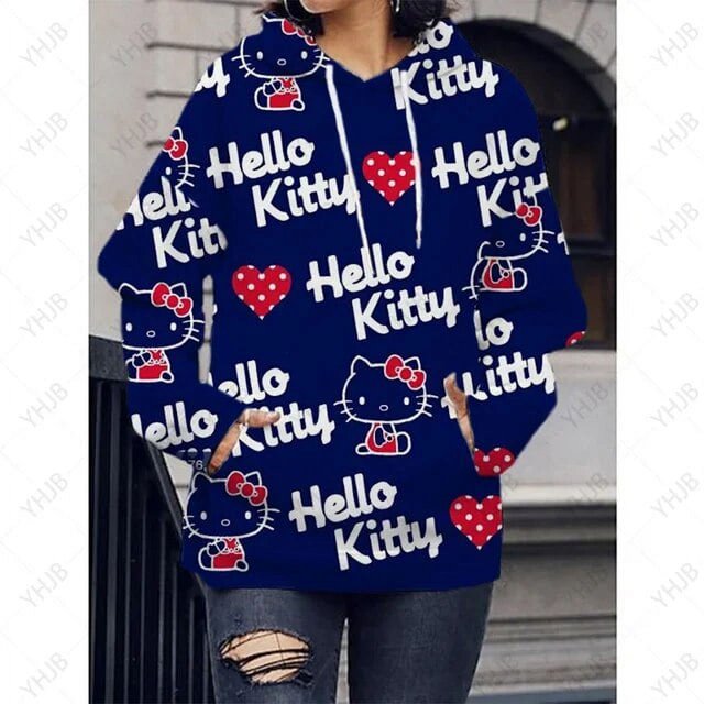 Chandail à Capuchon pour Femmes T-Shirt à Imprimé Hello Kitty Automne Mode à Capuche Chandail Décontracté Moderne 2023 Aguichant Chandail à Capuchon à Imprimé Léopard