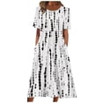 thumbnail image 2 of Robes d'Été Décontractées pour Femmes Boho Plissées Longueur Genou Évasées Midi de Fête Plage Robe Imprimé Floral Manches Courtes Robes de Soleil pour Femmes Plus Robes Col Rond Vacances, 2 of 5