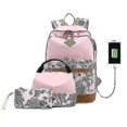 thumbnail image 3 of 3 Pcs Backpack Student Bag With Usb(red), 3 of 5