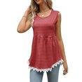 thumbnail image 1 of Camiseta sin mangas con cuello redondo para mujer, chaleco sin mangas de verano con estampado de rayas y dobladillo con volantes, 1 of 6