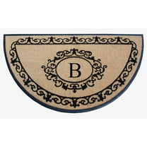 A1HC Heavy-Duty Semi-Circular Coir and Rubber Doormat, 36"x72" Hand-Flocked Monogrammed Front Porch Entrance Rug with Floral Design