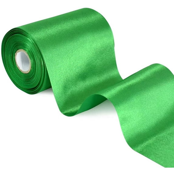 4 Inch x 22 Yards Wide Green Satin Ribbon Solid Fabric Large Ribbon for Cutting Ceremony Kit Grand Opening Chair Sash Table Hair Car Bows Sewing Craft Gift Wrapping Wedding Party Decoration