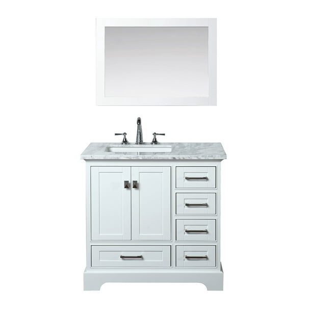 Newport White 36 Inch Single Sink, 36 Inch White Bathroom Vanity With Black Top