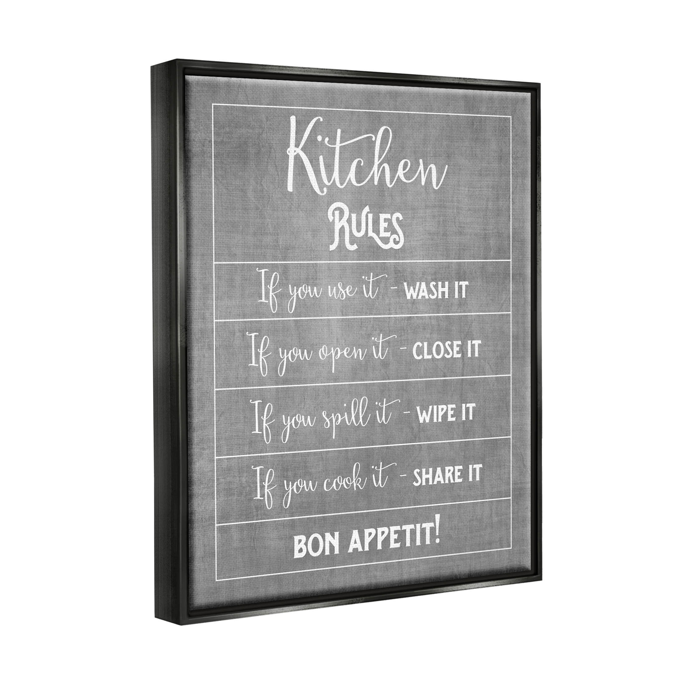 Kitchen Rules Bon Appetit Sign Typography Graphic Art Jet Black Framed Art Print Wall Art