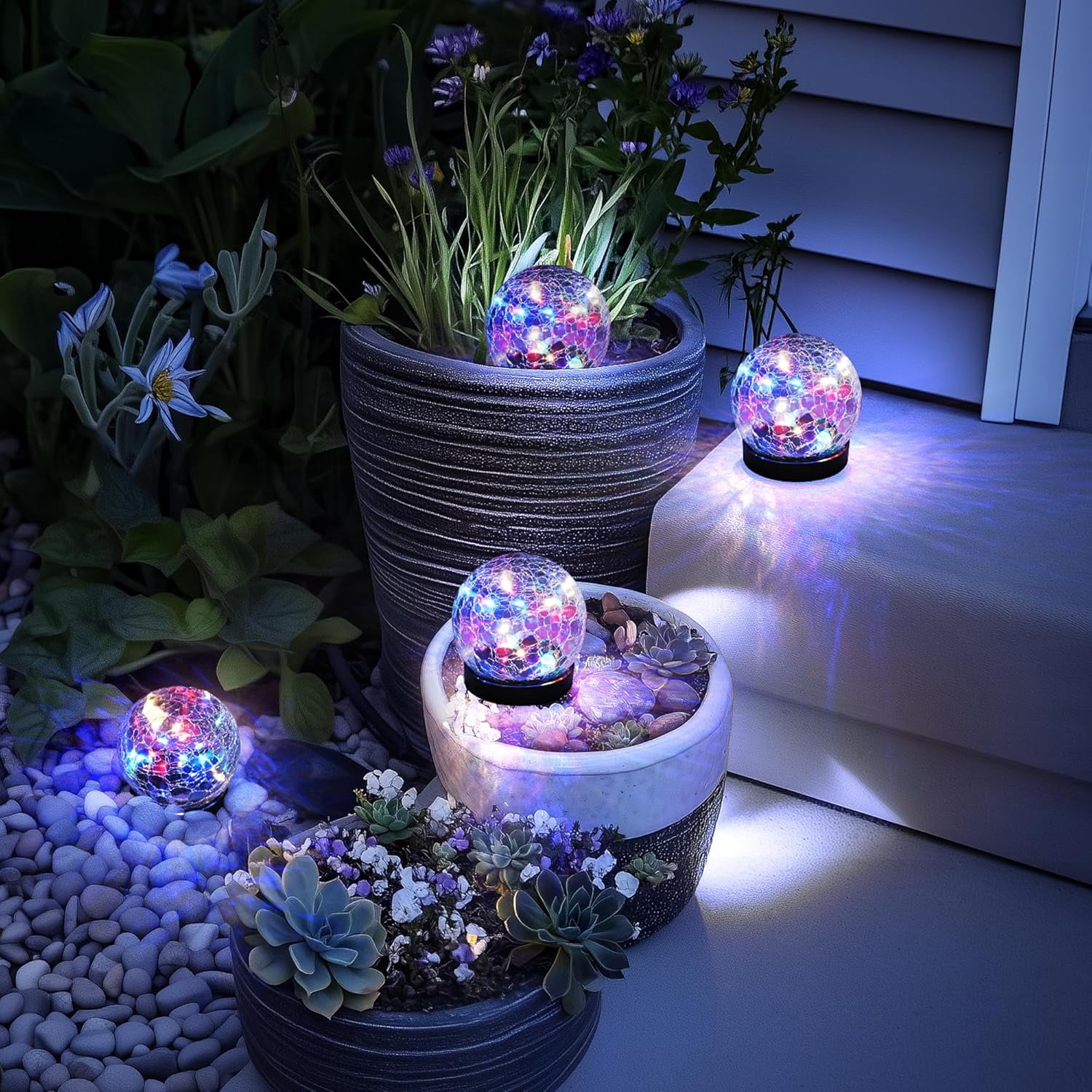 Garden Solar Ball Lights Solar Globe Lights Outdoor Waterproof LED Cracked Glass Globe Solar Power Ground Lights for Garden, Patio, Yard, Lawn and Backyard Decor - Solar Orbs for Outside Decorations