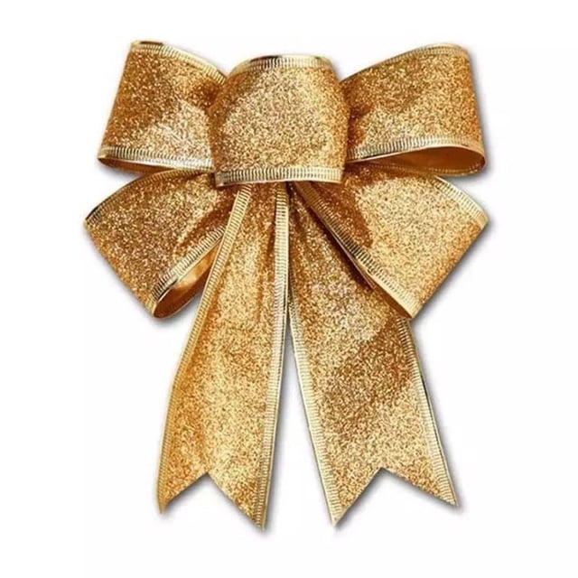 LNGOOR 5 Pcs 25cm Gold Wreath Bows for Christmas Outdoor Decorations Striped Ribbons for Crafts