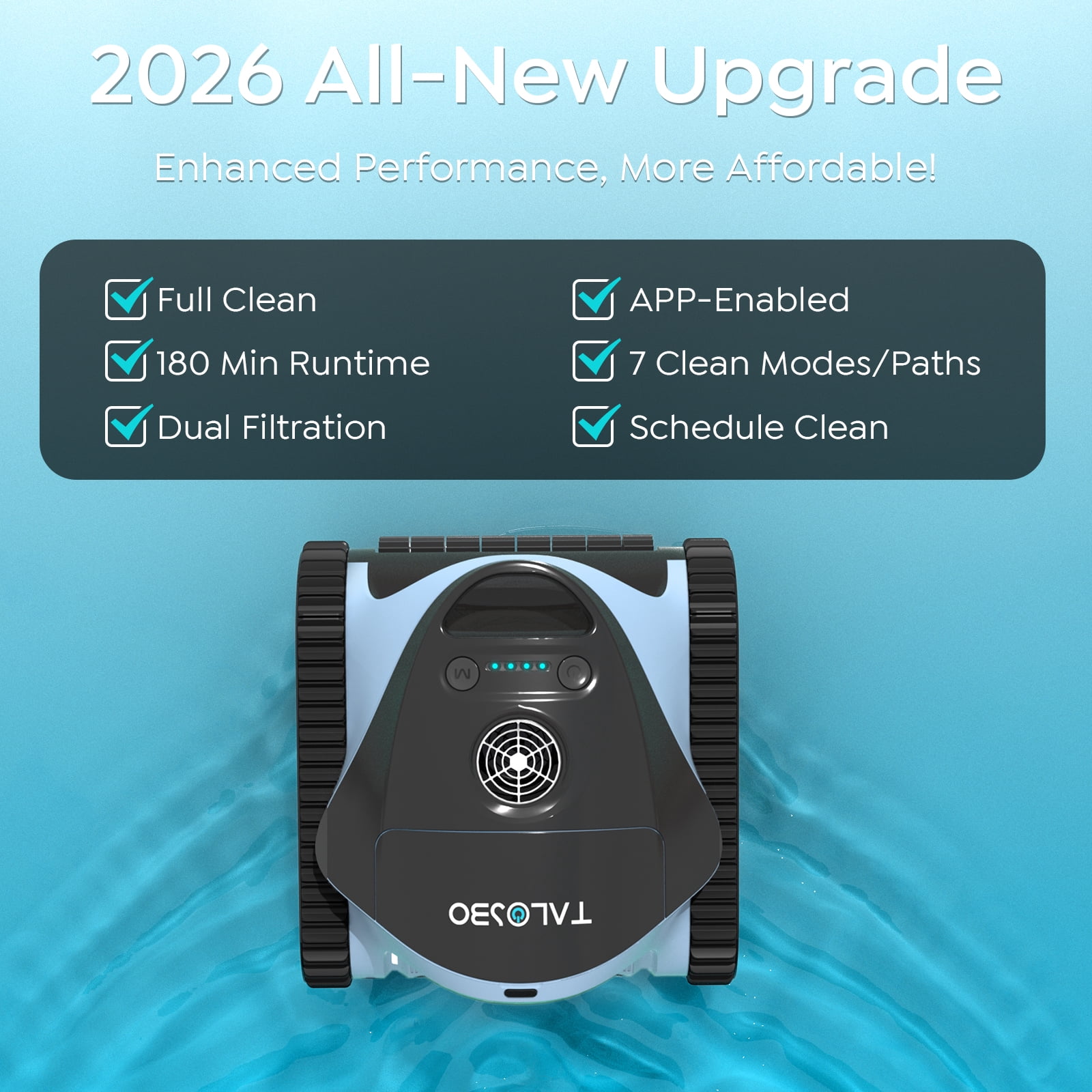 Talosbo C1 Cordless Robotic Pool Vacuum Cleaner with Wall & Waterline Cleaning, 180 Min for Inground Pools Up to 615 Sq.ft,Dual Filtration, Smart Navigation, App Support