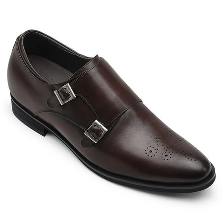

CMR CHAMARIPA Men s Invisible Height Increasing Elevator Shoes 2.76 Inches Taller Brown Leather Dress Loafers Hidden Heel Dtrap Dress Shoes