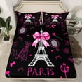 thumbnail image 2 of Feelyou Romantic Love Twin Sheet Sets, Paris Eiffel Tower Twin Fitted Sheet, Pink Fashion Bowknot Flat Sheet, Lightweight Room Decor, 3 Piece, 2 of 7