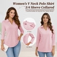 thumbnail image 2 of SWQZVT Women's V Neck Polo Shirt 3/4 Sleeve Collared Casual Business Top Loose Fit Summer Blouse, 2 of 7