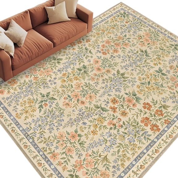 Pastoral Botanical Area Rug 6x9 Washable Rug Non Slip Spring Summer Wildflower Blossom Large Area Rug Soft Stainresistant Indoor Floor Carpet for Living Room Bedroom Home Office Dining Room Nursery