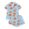 thumbnail image 4 of Summer Sales Womens Pajama Sets Satin Fall Pumpkin Print Short Sleeve Button Loungewear Halloween Pajama Sets for Women 2 Piece, 4 of 4