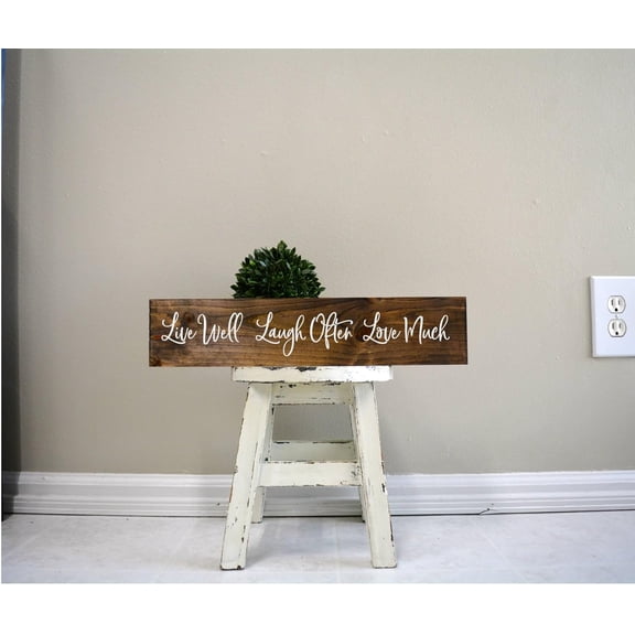 Cskhip Wood Sign Live well laugh often love much, live well laugh often love much sign, sign for home, wood sign, wooden sign, wood board sign, sign Wooden Signs With Sayings 4x16 inch
