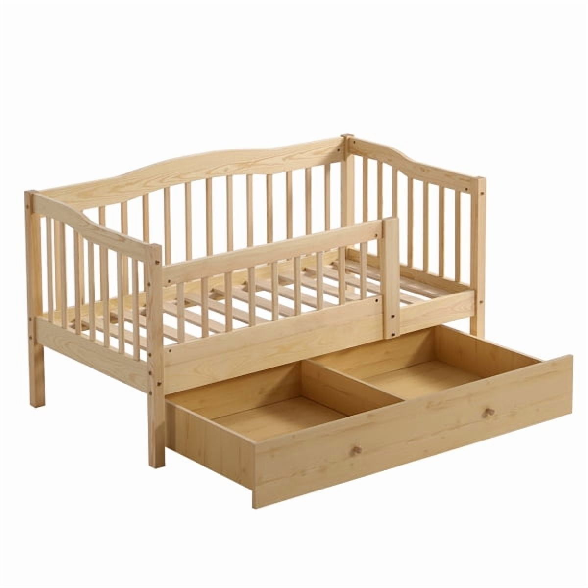 Pine Toddler Bed with Safety Side Rails & Bottom Drawer, Timeless Design for Nursery/Kid's Bedroom
