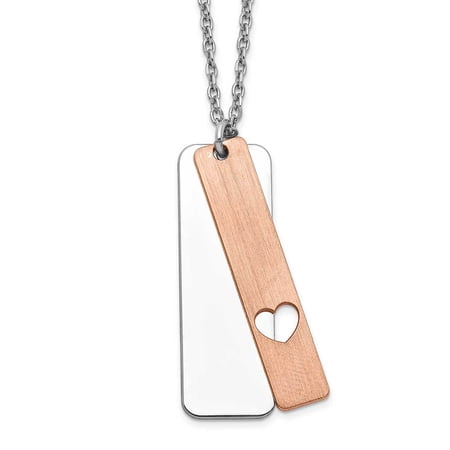 Sterling Silver RH-plated Dogtag w/Rose-tone Heart w/1.25in ext Necklace Q-QG5160-17