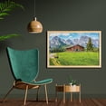 thumbnail image 2 of Alps Wall Art with Frame, Wooden House on Mountain Valley Meadow Swiss Hiking Panorama, Printed Fabric Poster for Bathroom Living Room, 35" x 23", Lime Green Purple Grey, by Ambesonne, 2 of 2