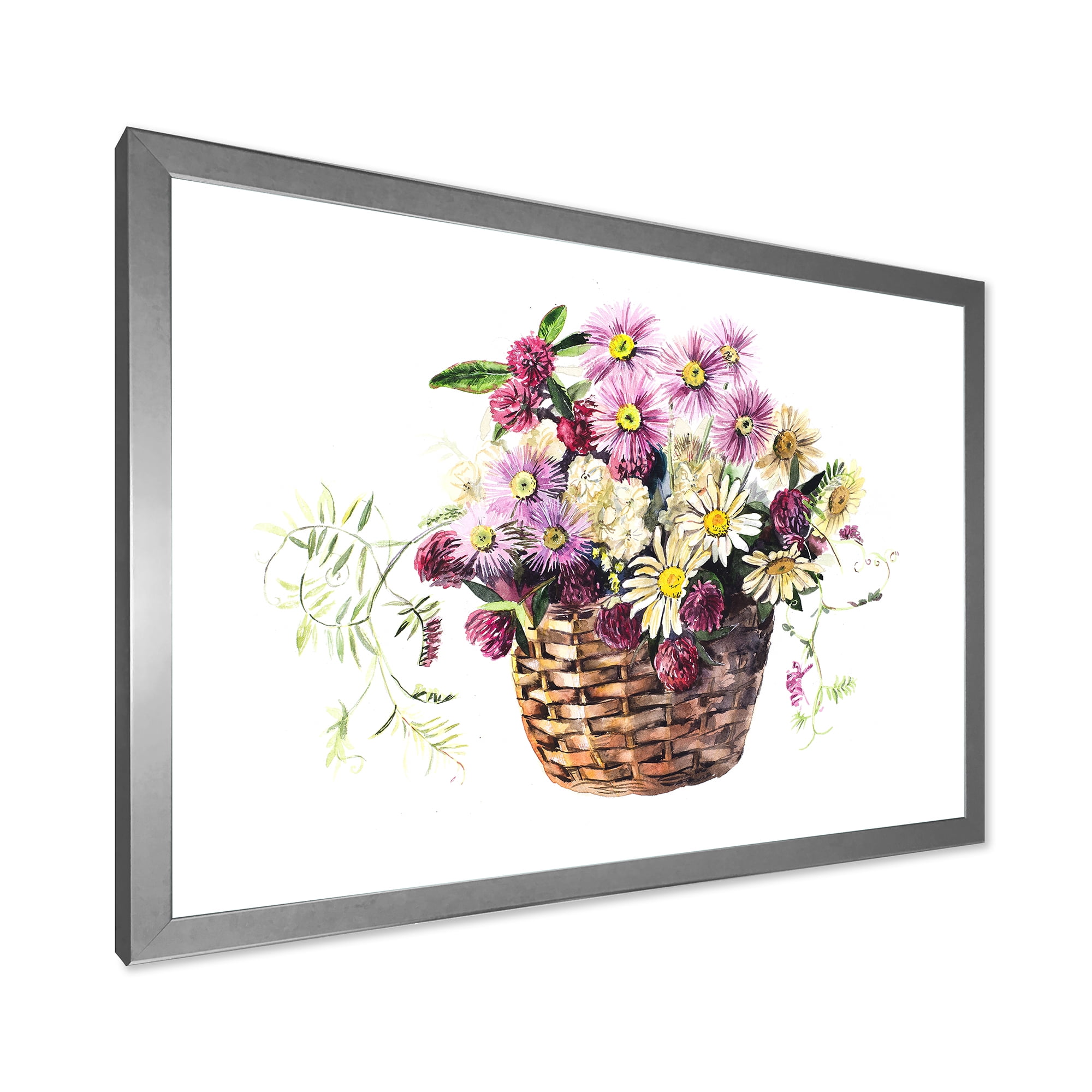 Designart 'The Basket Bouquet From Meadow Flowers' Traditional Framed Art Print